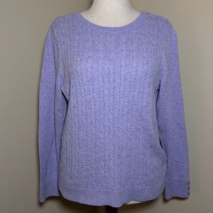 Talbots Women’s Cable Knit Sweater XL Lavender Purple Button Cuff Crewneck